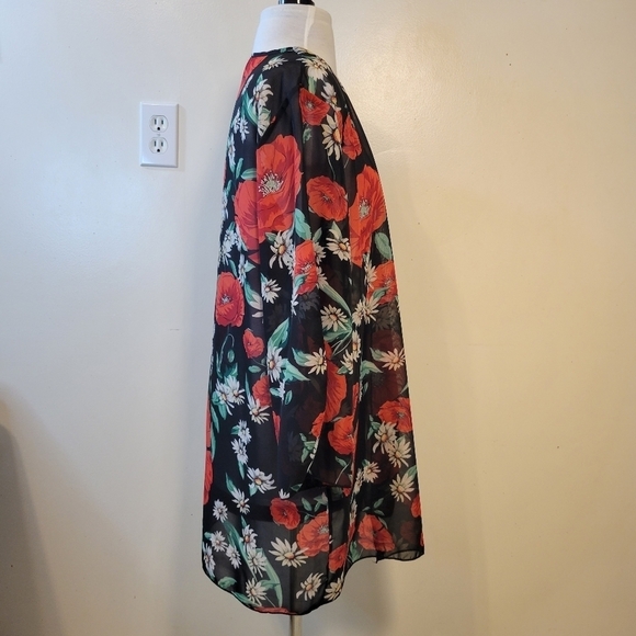 Ambiance: Semi-Sheer Open front Poppy Print Cardigan Cover up - Picture 2 of 5